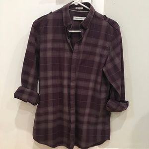 Calvin Klein purple, plaid, button-up shirt